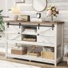 Lifewit Farmhouse Entryway Console Table, Adjustable Shelf, Sliding Barn Doors, Hallway Table with Bottom Open Shelf, for Entrance, Living Room, Foyer, Hold 130lbs, Rustic White, 47″ x 15.7″ x 32″