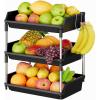 Lifewit Fruit Basket for Kitchen Counter, 3 Tier 16″(40cm) H Fruit Bowl with Banana Hanger, Vegetable Storage Stand Holder Organizer for Bread Snack Produce, Black