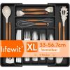 Lifewit Silverware Drawer Organizer, Expandable BPA Free Plastic Utensil Tray for Kitchen, Adjustable Flatware Cutlery Holder for Spoons Forks Knives, 21.3-36 x 16.9, Black(Black)