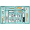 Lifewit Silverware Drawer Organizer, Expandable BPA Free Plastic Utensil Tray for Kitchen, Adjustable Flatware Cutlery Holder for Spoons Forks Knives, 21.3-36 x 16.9, Black(Turquoise)