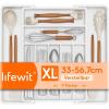 Lifewit Silverware Drawer Organizer, Expandable BPA Free Plastic Utensil Tray for Kitchen, Adjustable Flatware Cutlery Holder for Spoons Forks Knives, 21.3-36 x 16.9, Black(White)