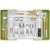 Lifewit Silverware Drawer Organizer, Expandable BPA Free Plastic Utensil Tray for Kitchen, Adjustable Flatware Cutlery Holder for Spoons Forks Knives, 21.3-36 x 16.9, Black(Green&White)