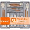 Lifewit Silverware Drawer Organizer, Expandable BPA Free Plastic Utensil Tray for Kitchen, Adjustable Flatware Cutlery Holder for Spoons Forks Knives, 21.3-36 x 16.9, Black(Gray)