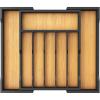 Lifewit Silverware Drawer Organizer, Expandable Utensil Tray for Kitchen, Bamboo Flatware and Cutlery Holder, Wood Adjustable Storage for Spoons Forks Knives, 13-22×15/ 33-56x38cm, Natural and Black(Natural & Black)