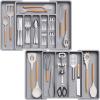 Lifewit Silverware Drawer Organizer and Utensil Organizer Set, Expandable Cooking Cutlery Tray for Kitchen, Adjustable Plastic Flatware Holder Storage Divider for Spoons Forks Knives, Large, Black(Gray)