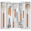 Lifewit Utensil Organizer for Kitchen Drawer, Expandable Cooking Utensil Tray, Bamboo Cutlery Silverware Flatware Holder, Adjustable Spatula Tools Storage Divider, 33 -56x38cm, Natural and Black(White)
