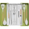 Lifewit Utensil Organizer for Kitchen Drawers, Expandable Cooking Utensil Tray, Adjustable Cutlery Silverware Flatware Holder, Plastic Spatula Tools Storage Divider, 13-22 x 15, Black(Green&White)