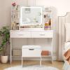 Lifewit Vanity with Mirror and Bulbs Lights, Adjustable Color/Brightness, 2 Power Outlets/ 2 USB Ports, White Makeup Desk with Storage Stool, 8 Open Shelves, 2 Drawers, 68lbs Weight, Bottom Shelf(LED Light Mirror)