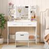 Lifewit Vanity with Mirror and Bulbs Lights, Adjustable Color/Brightness, 2 Power Outlets/ 2 USB Ports, White Makeup Desk with Storage Stool, 8 Open Shelves, 2 Drawers, 68lbs Weight, Bottom Shelf(Bulbs Light Mirror)