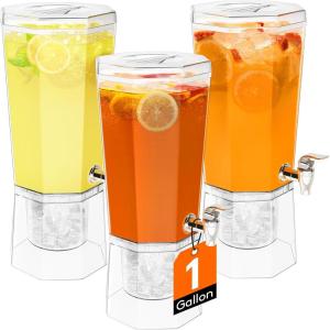 Lifewit 1 Gallon Drink Dispenser for Parties 3 Pcs, 4L Plastic Beverage Container with Stand for Juice/Tea/Soda & Lemonade, BPA Free Clear Water Pitcher with Spigot for Mimosa Bar, Party Hosting(3)