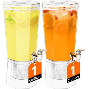 Lifewit 1 Gallon Drink Dispenser for Parties 3 Pcs, 4L Plastic Beverage Container with Stand for Juice/Tea/Soda & Lemonade, BPA Free Clear Water Pitcher with Spigot for Mimosa Bar, Party Hosting(2)