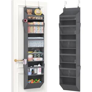 Lifewit 1 Pack Over the Door Organizer, Clear Window Hanging Storage with 4 Mesh Side Pockets, Anti Tilt 40 lbs Load Behind Door for Pantry, Nursery, Bathroom, Bedroom, Dorm, 5 Section, Gray(Grey)