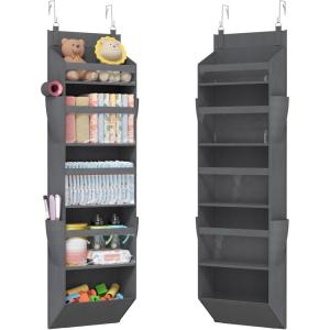 Lifewit 1 Pack Over the Door Organizer, Clear Window Hanging Storage with 4 Mesh Side Pockets, Anti Tilt 40 lbs Load Behind Door for Pantry, Nursery, Bathroom, Bedroom, Dorm, 5 Section, Gray(Gray)
