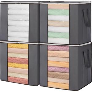 Lifewit 120L Extra Large Blanket Storage Bags, Foldable Comforter Storage with Reinforced Handles, Clothes Storage Containers for King Comforter, Bedding, Pillow, Sheet, Storage Bin with Lids 3 Pack(4)