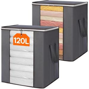Lifewit 120L Extra Large Blanket Storage Bags, Foldable Comforter Storage with Reinforced Handles, Clothes Storage Containers for King Comforter, Bedding, Pillow, Sheet, Storage Bin with Lids 3 Pack(2)