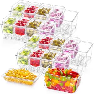 Lifewit 2 Pack Ice Chilled Condiment Caddy with 5 Containers(2.5 cup), Condiment Server with Separate Lids, Serving Tray Platter for Bar Accessories, Fruit, Salad, Taco, Party Garnish(4)