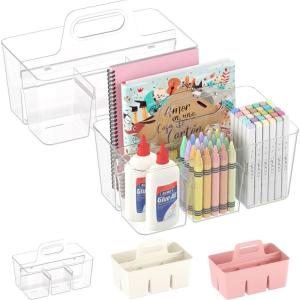 Lifewit 2-Pack Plastic Divided Caddy Organizer with Handle, Portable Art Supply Storage Organizer for Craft Supplies, Cosmetics, Holds Pencil, Crayon, Brushes, Hair Product, Dorm Shower Caddy, Clear(Clear)