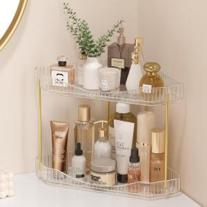Lifewit 2-Tier Corner Bathroom Counter Organizer, Plastic Makeup Skincare Organizers Storage Countertop, Large Sink Cosmetic Perfume Shelf for Bedroom, Dresser, Kitchen, Vanity, Clear(Clear)