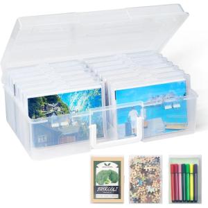 Lifewit 4×6 Photo Storage Box, 20 pcs Inner Photo Case with Lids, Clear Photo Organizers with 1 Sheet Label Sticker, Plastic Craft Storage Box for Seeds Sticker Cards Pictures Stamps Office Supplies(Clear)