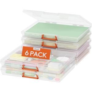 Lifewit 6 Pcs Plastic Multi-Purpose Storage Box with Handle, Labels, 6 Zipper Pouches, Translucent A4, 8.5 x 11 Letter Size Paper Storage, Storage Containers for Projects, Craft, File, Art Supplies(6)