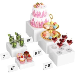 Lifewit Buffet Risers and Stands, Food Risers for Buffet Table, Catering Dessert Cake Stand for Party, Collectibles Jewelry Display Stand, White Cube Boxes Nesting Risers, 5 PCS(5)