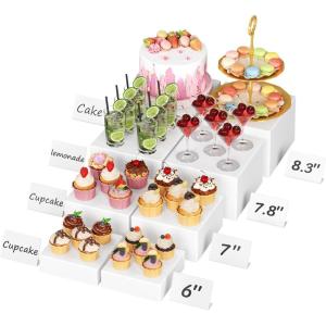 Lifewit Buffet Risers and Stands, Food Risers for Buffet Table, Catering Dessert Cake Stand for Party, Collectibles Jewelry Display Stand, White Cube Boxes Nesting Risers, 5 PCS(8)