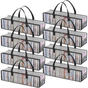 Lifewit CD Storage Bags, Clear PVC Plastic CD Case Holder with Handles, Front Window Zipper Design, Stackable Media Organizer Box for Albums, Hold up to 100 Pcs CDs (50 Each), 2 Pack(8)