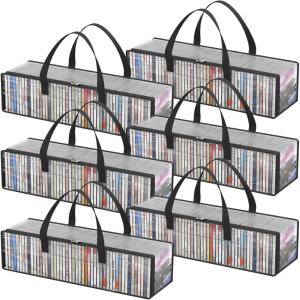 Lifewit CD Storage Bags, Clear PVC Plastic CD Case Holder with Handles, Front Window Zipper Design, Stackable Media Organizer Box for Albums, Hold up to 100 Pcs CDs (50 Each), 2 Pack(6)
