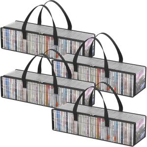 Lifewit CD Storage Bags, Clear PVC Plastic CD Case Holder with Handles, Front Window Zipper Design, Stackable Media Organizer Box for Albums, Hold up to 100 Pcs CDs (50 Each), 2 Pack(4)