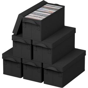 Lifewit CD Storage Box, Stackable CD Case Holder Organizer, Foldable CDs Container with Lid, Handles, Media Organizer Bin for Albums 13.2″ L x 5.9″ W x 5.3″ H Holds up to 120 PCS CDs (30 Each), 4 Pack(6)