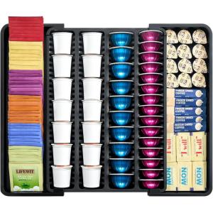 Lifewit Coffee Pod Holder Drawer Organizer, Expandable Coffee Pods Storage Drawers Insert for Tea Bags, Bar Organizer Compatible with K Cup, Nespresso OriginalLine, VertuoLine Capsules Black