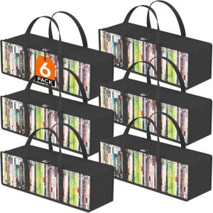 Lifewit DVD Storage Bags 6 Pack, Clear PVC Plastic DVD Organizer with Handles and Zipper, Media Holder for Blu Ray Disc, Movie Cases, VHS Box, Video Game Disks, Albums, Holds 240 Pcs DVDs (40 Each)(21.3″L x 6.3″W x 5.9″H for CD)