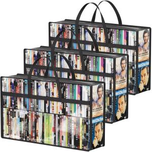 Lifewit DVD Storage Bags, Clear PVC Plastic DVD Organizer with Handles and Zipper, Media Holder for Blu Ray Disc, Movie Cases, VHS Box, Video Game Disks, Albums, Books, Holds 270 DVDs (90 Each) 3 Pack(3)