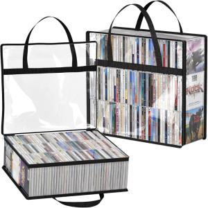 Lifewit DVD Storage Bags, Clear PVC Plastic DVD Organizer with Handles and Zipper, Media Holder for Blu Ray Disc, Movie Cases, VHS Box, Video Game Disks, Albums, Books, Holds 270 DVDs (90 Each) 3 Pack(2)