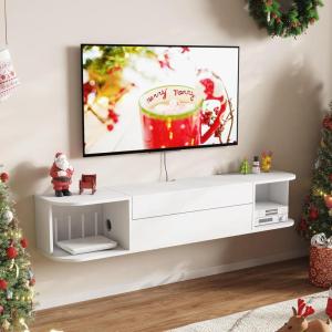 Lifewit Floating TV Stand for up to 50″ TV, Wall Mounted Entertainment Center with Power Outlets and USB Ports, Large Storage Space with Sliding Tabletop, Open Shelves, White(White)
