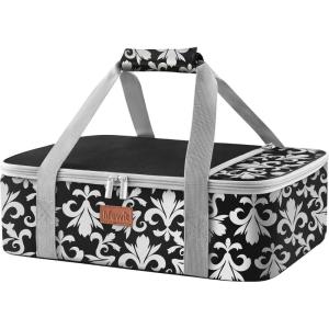 Lifewit Insulated Single Decker Casserole Carrier for Hot or Cold Food, Lasagna Lugger Holder Fits 9″ x 13″ Baking Dish, Thermal Lunch Tote Bag for Potluck Parties, Picnic and Cookouts, Grey(Black)