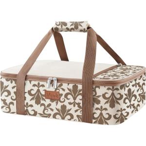 Lifewit Insulated Single Decker Casserole Carrier for Hot or Cold Food, Lasagna Lugger Holder Fits 9″ x 13″ Baking Dish, Thermal Lunch Tote Bag for Potluck Parties, Picnic and Cookouts, Grey(Beige)