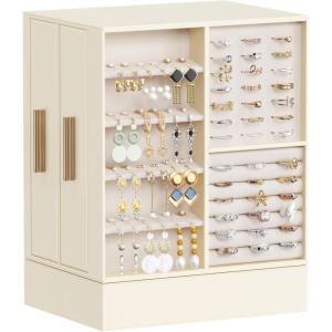 Lifewit Jewelry Box 360° Rotating, Large Adjustable Angle Mirror, Jewelry Storage Case with 6 Drawers, Open Design, Jewelry Organizer for Ring Necklace Earring Bracelet, Great Gift, Creamy White(Creamy White)