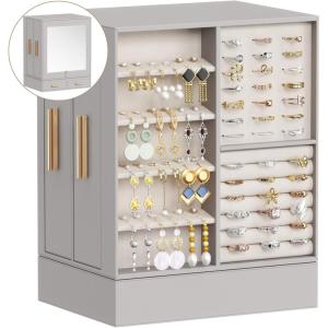 Lifewit Jewelry Box 360° Rotating, Large Adjustable Angle Mirror, Jewelry Storage Case with 6 Drawers, Open Design, Jewelry Organizer for Ring Necklace Earring Bracelet, Great Gift, Creamy White(Light Gray)
