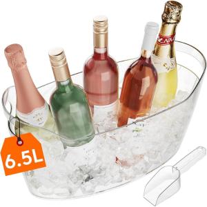 Lifewit Large 6.5L Ice Bucket for Parties, Portable Drink Bucket for Cocktail Bar, Plastic Champagne Cooler for Beverage/Wine/Beer/Juice, Mimosa Bar Supplies Chiller Tub with Scoop(1)