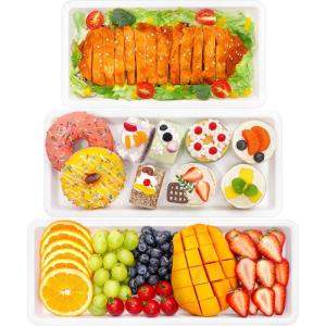 Lifewit Large Plastic Serving Tray Set for Party Supplies, 16/14/12 inch Platters for Serving Food, 3 PCS White Reusable Tray for Veggie, Snack, Fruit, Cookies, Dessert in Kitchen/Pantry Organization(3)