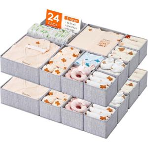 Lifewit Nursery Drawer Organizer for Clothes 12 Pack, Certified Child-safe Dresser Drawer Divider Storage Bins, Foldable Clothing Storage Basket for Baby Clothes/Underwear/Sock/Diaper in Closet(24)