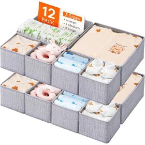 Lifewit Nursery Drawer Organizer for Clothes 12 Pack, Certified Child-safe Dresser Drawer Divider Storage Bins, Foldable Clothing Storage Basket for Baby Clothes/Underwear/Sock/Diaper in Closet(12)