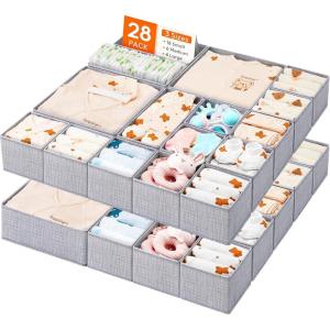 Lifewit Nursery Drawer Organizer for Clothes 12 Pack, Certified Child-safe Dresser Drawer Divider Storage Bins, Foldable Clothing Storage Basket for Baby Clothes/Underwear/Sock/Diaper in Closet(28)