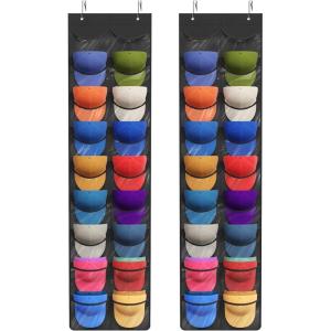 Lifewit Over The Door Hat Organizer for Baseball Caps, 24 Clear Deep Pockets Hat Rack Stand with 3 Hooks, Hanging Hat Storage, Cap Holder Hat Hanger for Protection and Display, 1 Pack(2)