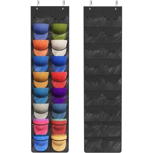 Lifewit Over The Door Hat Organizer for Baseball Caps, 24 Clear Deep Pockets Hat Rack Stand with 3 Hooks, Hanging Hat Storage, Cap Holder Hat Hanger for Protection and Display, 1 Pack(1)