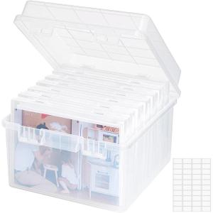 Lifewit Photo Storage Box 5×7 Photo Case, 9 pcs Inner Photo Storage Containers, Clear Photo Boxes, Seed Organizer Craft Storage Box for Cards Pictures Stamps Office Supplies with 1 Sheet Label Sticker(Clear)