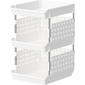 Lifewit Plastic Stackable Storage Baskets, 4 Tier Stacking Bins for Food and Clothes, Multifunctional Organizer for RV, Kitchen, Playroom, Pantry and Bathroom, 13.8″D x 11.8″W x 28.3″H, 1 Pack, White(White)