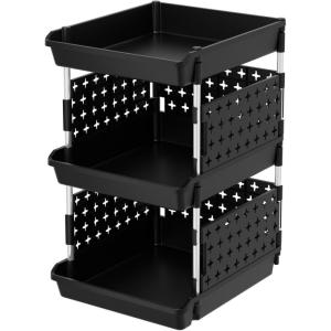 Lifewit Plastic Stackable Storage Baskets, 4 Tier Stacking Bins for Food and Clothes, Multifunctional Organizer for RV, Kitchen, Playroom, Pantry and Bathroom, 13.8″D x 11.8″W x 28.3″H, 1 Pack, White(Black)