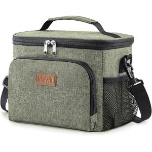 Lifewit Reusable Insulated Lunch Bag, Portable Cooler Freezable Soft Lunchbox Leakproof with Adjustable Shoulder Strap for Men Women Adult for Work Picnic or Travel, 9L 12 Can, Black(Dark Green)